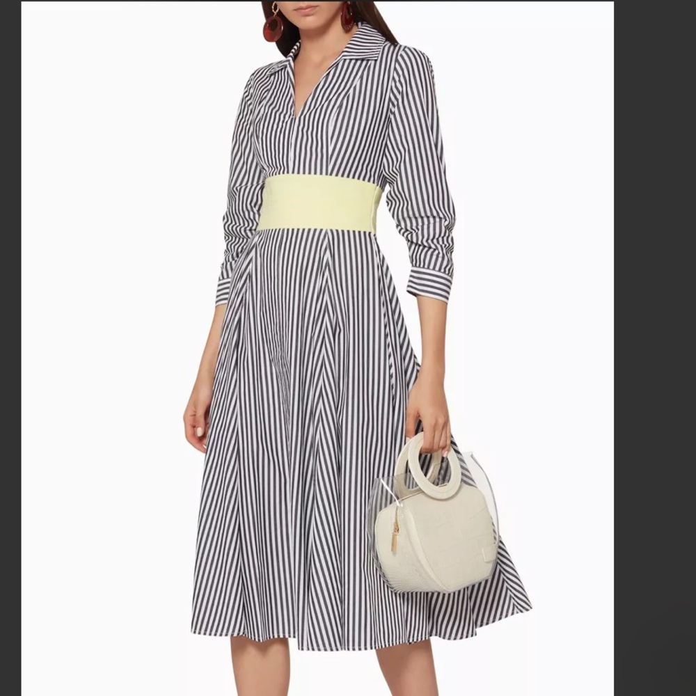 STAUD Harper Midi Striped Resort Chic Dress with Sunshine waistband size 0